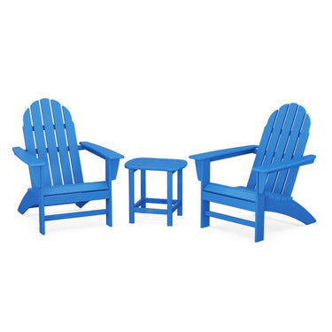 POLYWOOD Vineyard 3-Piece Adirondack Set w/ South Beach 18-Inch Side Table - Pacific Blue